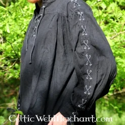 Leonardo Carbone Piratenhemd Mit Schnürung, Schwarz -Schuhe & Stiefel Verkaufsladen piratenhemd mit schnuerung schwarz 2