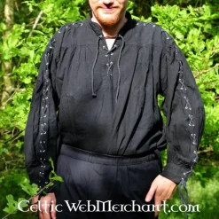 Leonardo Carbone Piratenhemd Mit Schnürung, Schwarz -Schuhe & Stiefel Verkaufsladen piratenhemd mit schnuerung schwarz 4