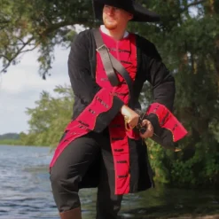 Leonardo Carbone Piratenmantel Samt, Schwarz-rot -Schuhe & Stiefel Verkaufsladen piratenmantel samt schwarz rot 2