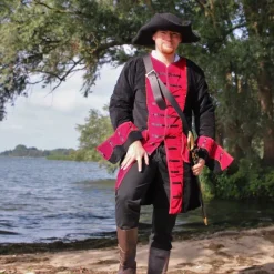 Leonardo Carbone Piratenmantel Samt, Schwarz-rot