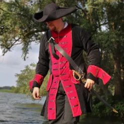 Leonardo Carbone Piratenmantel Samt, Schwarz-rot -Schuhe & Stiefel Verkaufsladen piratenmantel samt schwarz rot 4